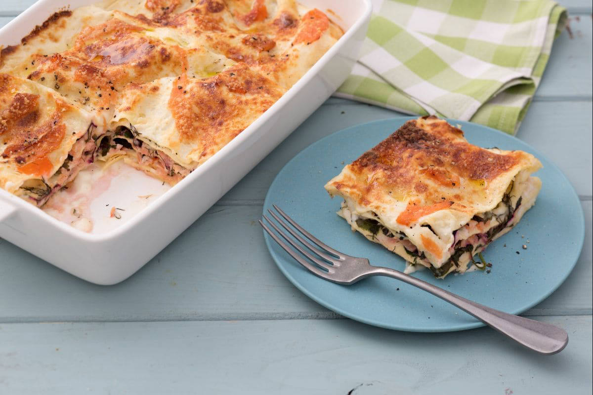 Lasagne se lososem a špenátem