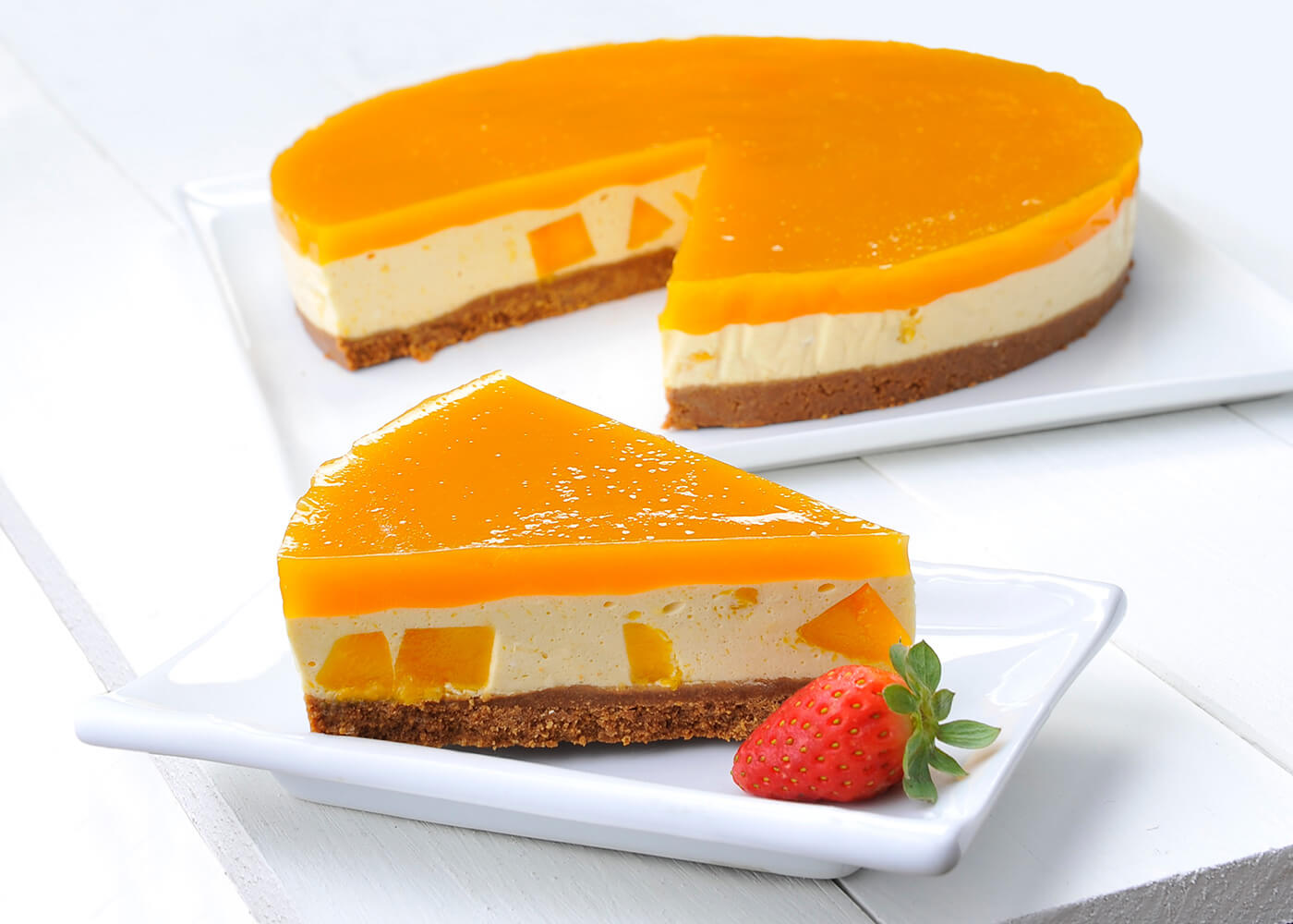 Krém mascarpone, barevné želé a broskve. Recept na dort „Rusačka“